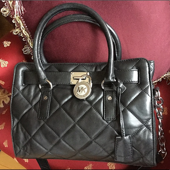 Michael Kors HAMILTON QUILTED LEATHER Satchel Handbag Shoulder Bag Black - Picture 15 of 16